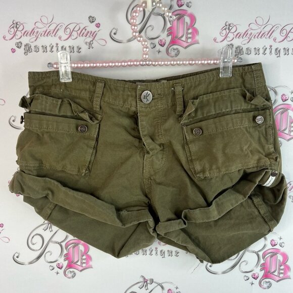 One Teaspoon Pants - One Teaspoon shorts cargo style pockets buttons Olive Green Women Shorts